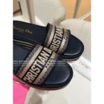 Dior 2025 Spring/Summer Collection ⭐️ Heavyweight Embroidery Platform Slides - Leather Upper w/ Jacquard Logo & Chunky Sole - Image 4