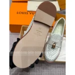 Louis Vuitton 👞2025Classic leather openwork lock loafers shoes ladies - Image 10
