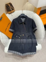Louis Vuitton 25SS Spring/Summer Collection 🆕 Heavy Enzyme Wash Denim Set - Four-Leaf Clover Print Logo Shirt & High-Waist Shorts - Image 13