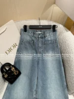 Dior 25SS Spring/Summer Collection 🤠 Heavy Enzyme Wash Denim Set - Embroidered Logo Short Sleeve Shirt & High-Waist Wide-Leg Pants - Image 20