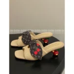 Louis Vuitton 25SS Spring/Summer Cherry Collection 🍒 Design-Forward Kitten Heel Sandals - Raffia Woven Uppers & Cherry Stem Heels - Image 21