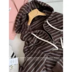 miumiu 2025SS Early Fall Collection 🤎 Striped Logo Hooded Jacket - Oversized Zip-Up w/ Relaxed Fit - Image 12