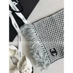 Chanel 25B Fall/Winter Collection 🧣 Black-White Cashmere Scarf - Gold Thread Fringe w/ Heart Jacquard Logo - Image 13