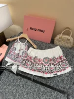 miumiu 2025 Summer Collection 🌸 Bohemian Print Coord Set - Halter Neck Top & Maxi Skirt w/ Ethnic Logo - Image 14