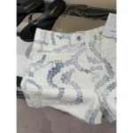 Chanel 2025M CoCo Beach Resort Collection 💗 Print Logo High-Waisted Denim Shorts - Slimming Cut w/ Pockets - Image 14