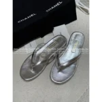 Chanel 25A Spring/Summer Collection 🩴 Laser Metallic Slide Sandals - Heavyweight Leather w/ Crystal Toe-Post - Image 3