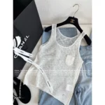Chanel 25M Coco Collection 🤍 Women's Textured Open-Knit Vest - Granular Weave w/ Sheer Panel Design - Image 12