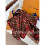 Louis Vuitton 2025 Spring/Summer Collection 🍒 Ouyang Nana x Collab Cherry Print Series - 100% Mulberry Silk Scarf / Bandeau / Shawl - Image 8