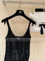Chanel 2025S Spring/Summer Collection 🖤 Sheer Crochet Lace Camisole - Crystal Logo & Slim-Fit Sleeveless Top - Image 20