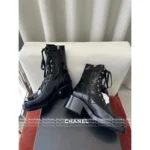 Chanel 25B Haute Atelier Collection 🔛 Round-Toe Leather Boots - Patchwork Logo & Block Heel w/ Lambskin Lining - Image 14