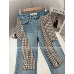 ANNANDELMAN 2025 Early Fall Collection 🌟 Mock Two-Piece Plaid Shirt Jeans - High-Waisted Straight Leg w/ Micro Flare - Image 14