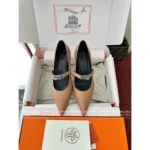Hermes Stunning!❕🍊 2025SS Spring/Summer Collection - Kiara Kitten Heel Kelly Buckle Flats - 4cm Heel & Imported Full-Grain Leather - Image 5