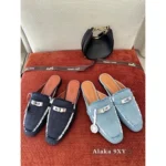 Hermes 2025 Early Spring Collection 🍊 H+ Heavy Denim Slide-Ons - Flat Comfort Loafers w/ Signature H Logo (Kelly Style) - Image 14
