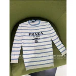 Prada 2025 Summer Essential 🩵 Classic Inverted Triangle Logo Tee - Figure-Hugging Striped Knit Short Sleeve - Image 4