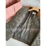miumiu 25 New Autumn/Winter Collection Suede Patchwork Quilted Pocket Warm Army Green Cotton Jacket for Women - Image 7