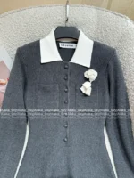 SELF-PORTRAIT 2025 FW Grey Blend Wool Knit Dress 🩶 Notch Collar "Rich Girl Style" Pullover Midi Dress - Image 6