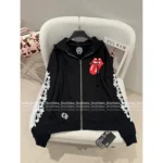 CHROME HEARTS 2025SS Early Fall Lip Print Hoodie 👄 Sanskrit Logo Zip-Up Sweatshirt with Red Lips Design** - Image 11