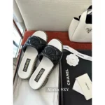 Chanel 2025SS Spring/Summer Collection 🖤 Embroidered Logo Platform Slides - Quilted Block Heel & Genuine Lambskin - Image 5