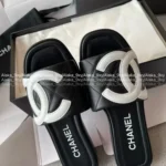 Chanel 2025A Black & White Contrast Slides 🐼 Oversized Logo Slip-On Sandals - Vintage Compagnie Style - Image 17