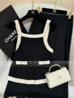 Chanel 25S Early Spring Collection 🔍 Terry Fabric Set - Black & White Color-Block Logo Pocket Vest & Maxi Skirt - Image 3
