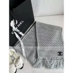 Chanel 25B Fall/Winter Collection 🧣 Black-White Cashmere Scarf - Gold Thread Fringe w/ Heart Jacquard Logo - Image 12
