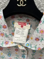 Chanel Vintage Floral Print Set 🌷 Pussy-Bow Blouse & Embroidered Shorts - Notch Collar w/ Letter Logo - Image 4