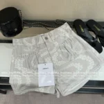 Chanel 2025M CoCo Beach Resort Collection 💗 Print Logo High-Waisted Denim Shorts - Slimming Cut w/ Pockets - Image 13