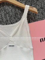 miumiu 2025SS Spring/Summer Collection 🤍 Ribbed Knit Camisole - Low Neck Crochet Strap & Letter Logo - Image 12