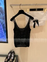 Chanel 2025S Spring/Summer Collection 🖤 Sheer Crochet Lace Camisole - Crystal Logo & Slim-Fit Sleeveless Top - Image 19