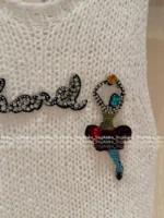 Chanel 2025 Vintage Inspired Collection 🤍 Crochet Knit Vest - Round Neck Embroidered Crystal Letter Logo - Image 2