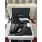 Chanel 25B Haute Atelier Collection 🔛 Round-Toe Leather Boots - Patchwork Logo & Block Heel w/ Lambskin Lining - Image 13