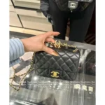 Chanel 2025B New Collection 🖤 Adjustable Logo-Clasp Chain Bag - Black/Gold Lambskin CF/Square Mini Flap ⛓️ - Image 11