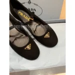 Prada 2025SS Early Fall Collection 🍂 Classic Inverted Triangle Logo Mary Janes - Suede Round-Toe Single-Buckle Shoes - Image 10