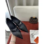 Hermes Stunning!❕🍊 2025SS Spring/Summer Collection - Kiara Kitten Heel Kelly Buckle Flats - 4cm Heel & Imported Full-Grain Leather - Image 4