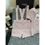 Chanel 2025P Spring/Summer Runway Collection 💗 Italian Tweed Coord Set - Doll Collar Top & Suspenders w/ Printed Lining - Image 3