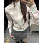 THOM BROWNE 2025 Spring/Summer Collection 🎀 Pink Vertical Striped Shirt - Korean Instagram Style & Preppy Aesthetic - Image 11