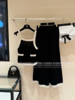 Chanel 25S Early Spring Collection 🔍 Terry Fabric Set - Black & White Color-Block Logo Pocket Vest & Maxi Skirt