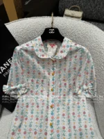 Chanel Vintage Floral Print Set 🌷 Pussy-Bow Blouse & Embroidered Shorts - Notch Collar w/ Letter Logo - Image 3