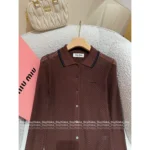 miumiu 25SS Spring/Summer Collection 🤎 Maillard Color Scheme - Openwork Jacquard Cotton Knit Cardigan w/ Letter Logo - Image 16