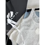 Chanel 25M Coco Collection 🤍 Women's Textured Open-Knit Vest - Granular Weave w/ Sheer Panel Design - Image 10