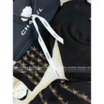 Chanel 2025A Early Fall Collection 🖤 Round Neck Gold-Thread Embroidery Dress - 100% Silk Lining & Flared Bell Sleeves - Image 9