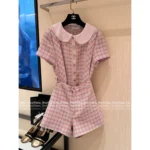 Chanel 2025P Spring/Summer Runway Collection 💗 Italian Tweed Coord Set - Doll Collar Top & Suspenders w/ Printed Lining - Image 2