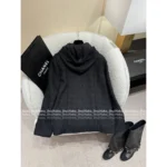 Chanel 25 Autumn/Winter Collection 🔍 Black Hooded Pocket Tweed Knit Coat Loose Fit - Image 3