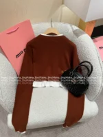 miumiu 25SS Early Fall Collection 🐻 Fake Two-Layer Knit Sweater - Preppy Brown Letter Logo Cropped Pullover - Image 18