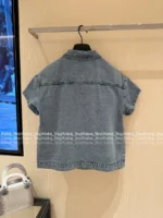 Dior 25SS Spring/Summer Collection 🤠 Heavy Enzyme Wash Denim Set - Embroidered Logo Short Sleeve Shirt & High-Waist Wide-Leg Pants - Image 17