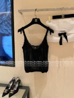 Chanel 2025S Spring/Summer Collection 🖤 Sheer Crochet Lace Camisole - Crystal Logo & Slim-Fit Sleeveless Top - Image 17