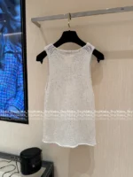 Chanel 2025 Vintage Inspired Collection 🤍 Crochet Knit Vest - Round Neck Embroidered Crystal Letter Logo - Image 21