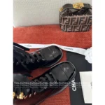 Chanel 25B Haute Atelier Collection 🔛 Round-Toe Leather Boots - Patchwork Logo & Block Heel w/ Lambskin Lining - Image 11