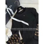 Chanel 2025A Early Fall Collection 🖤 Round Neck Gold-Thread Embroidery Dress - 100% Silk Lining & Flared Bell Sleeves - Image 8