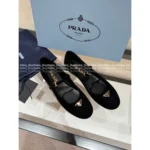 Prada 2025SS Early Fall Collection 🍂 Classic Inverted Triangle Logo Mary Janes - Suede Round-Toe Single-Buckle Shoes - Image 8